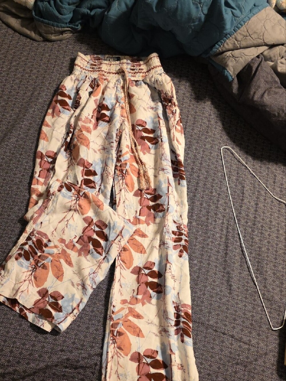 Rewash Cream Pants with Rust & Light Blue Leaf Print - Picture 2 of 5